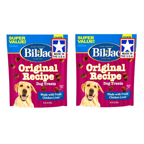 Bil-Jac Dog Treats - Original Recipe Chicken Liver Soft Puppy Training Treat Rewards, 20oz Resealable Double Zipper Pouch (2-Pack)