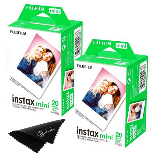 Fujifilm Instax Mini Film Two Instax Film Twin Packs - 40 EXP Total, ISO 800, Compatible to Instax Mini Evo, Instax Mini 12, Instax Mini 11, Mini 9-Balveli Cloth- Fuji Instant Film Mini
