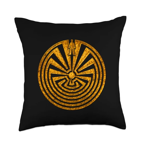 SPIRITUAL SIGNS AND SYMBOLS by yuma Man in The Maze, Journey Through Life, Labyrinth, Mythology Throw Pillow, 18x18, Multicolor