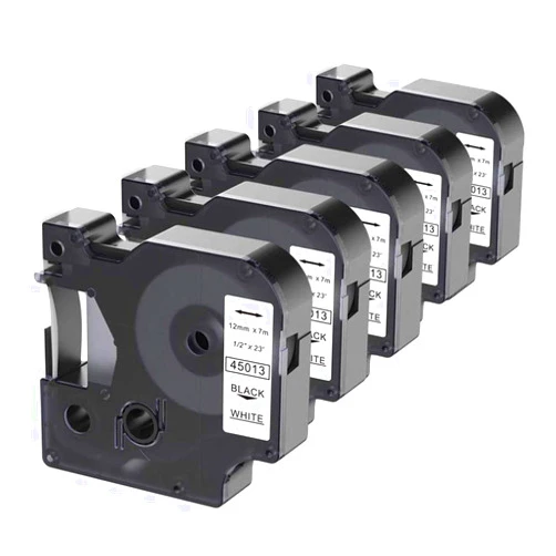 Camopro 5-Pack Replacement for Dymo D1 Label Tape 1/2 inch Black on White 45013 S0720530 Compatible with Dymo LabelManager PnP 160 210D 260P 280 360D 420P 450D Label Maker, 12mmx7m, 23Ft