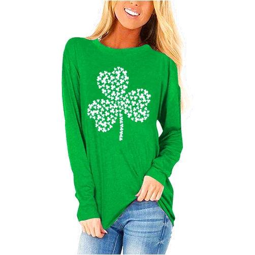 Beopjesk Women's St Patrick's Day T-Shirt Casual Long Sleeve Glitter Lucky Irish Shamrock Paddy's Day Graphic Tees Tops