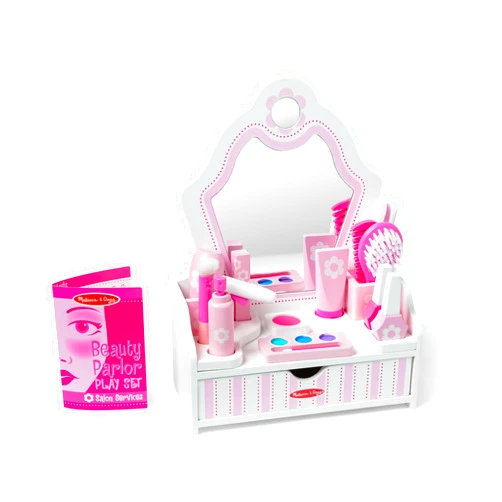 Melissa & Doug Wooden Beauty Salon Play Set With Vanity and Accessories (18 pcs) - FSC Certified