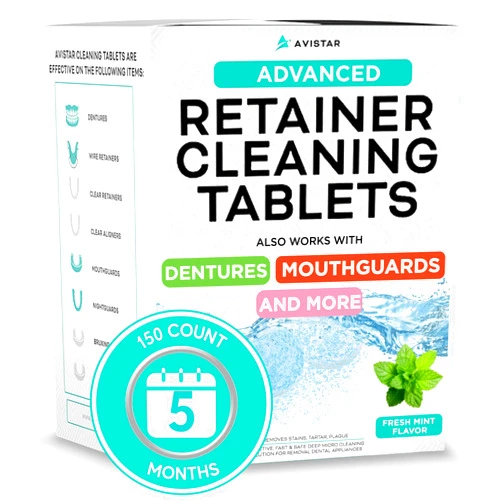 Avistar Retainer & Mouth Guard Cleaner Tablets - Mint Flavor Retainer Cleaner Tablets & Invisalign Cleaner - Denture Cleaning Tablets, Denture Cleaner, Aligners, Night Guard, Mouthguard Cleaners - 150 Count