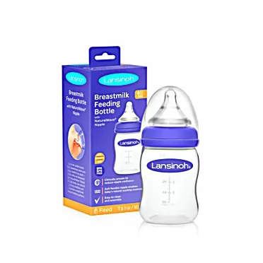 Lansinoh Momma Breastmilk Feeding Bottle with NaturalWave Slow Flow Nipple, 5 Ounces Transparent 5 Ounce (Pack of 1)
