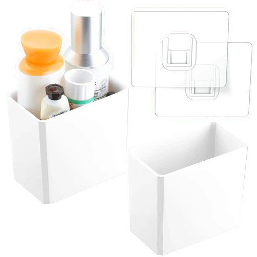 Suclain 2 Pcs Wall Mounted Organizer Non-drilling Adhesive Floating Shelf White Wall Bin Organizer Hanging Storage Containers for Bedroom Bathroom Kitchen Office