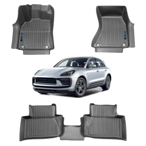 EcoLiner USA Automotive 3D Floor Mats Set for Porsche Macan 2015-2025 | Heavy Duty All Weather Floor Protection Car Accessories | Black Liner Carpets Mat | Custom Fit Liners for 1st & 2nd Row