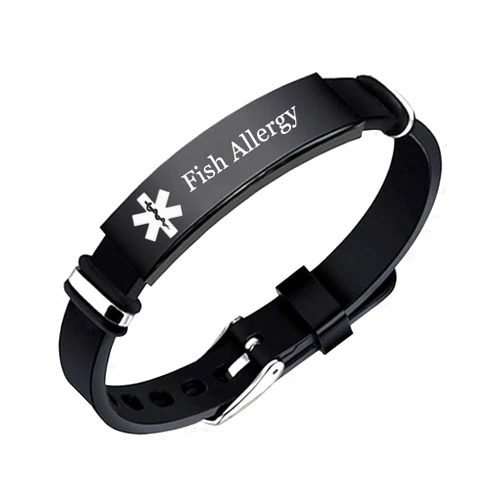 KBNSUIAN Stainless Steel Silicone Women's Medical Alert Food Drugs Allergy Awareness Bracelet Meds Allergic Disease Identity ID Bangle ICE Name Diagnose Personalized Engraved SOS Jewelry,with Aid Bag