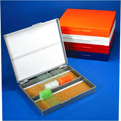 Globe Scientific 513079W ABS Plastic Cork Lined Slide Storage Box for 100 Slides, White