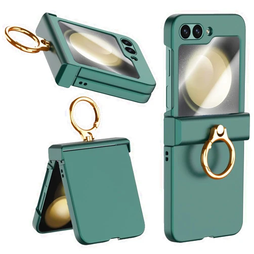 CASEOWL for Samsung Galaxy Z Flip 6 Case with Hinge Protection, 360°Ring Kickstand, Back Screen Protector, Support Wireless Charging Protective Phone Case Cover for Z Flip 6 5G, Green