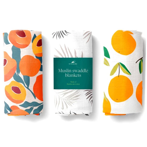 San Francisco Baby Muslin Swaddle Blankets – 70% Rayon from Bamboo, 30% Cotton Receiving Blankets for Boys & Girls, Soft & Breathable – 3-Pack, Multicolored Design