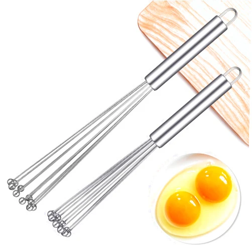 Yatihugy 2 Pieces Stainless Steel Ball Whisk Wire Egg Beater Manual Mixer Whisk Set Kitchen Whisks for Cooking, Blending, Whisking, Beating, Stirring (10 Inch and 12 Inch)