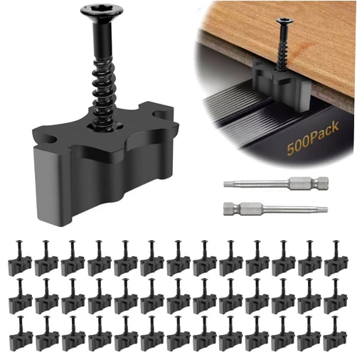 Gyykzz 500 Pack Hidden Deck Fasteners for Composite Decking Board, Composite Decking Clips with Metal Deck Screws, Universal Composite Hideaway Fasteners Plastic Clips for Deck Boards
