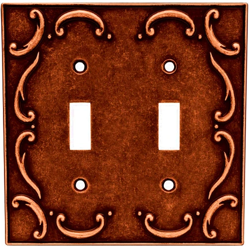 Brainerd 64262 Traditional French Lace Double Toggle Switch Wall Plate / Switch Plate / Cover, Sponged Copper