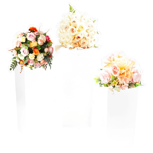OtaniReno 3-Pack Metal Display Pedestal Stands, Square Modern White Wedding Centerpieces for Flowers/Cakes/Decor, Iron Floor Standing Pillars with High-Temp Coating (39/35/28in)