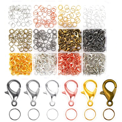AUGSUN 6 Colors Lobster Claw Clasps and Open Jump Rings Set, 400PCS Lobster Claw Clasps with Open Jump Rings for Jewelry Making Accessories,12 mm X 7 mm