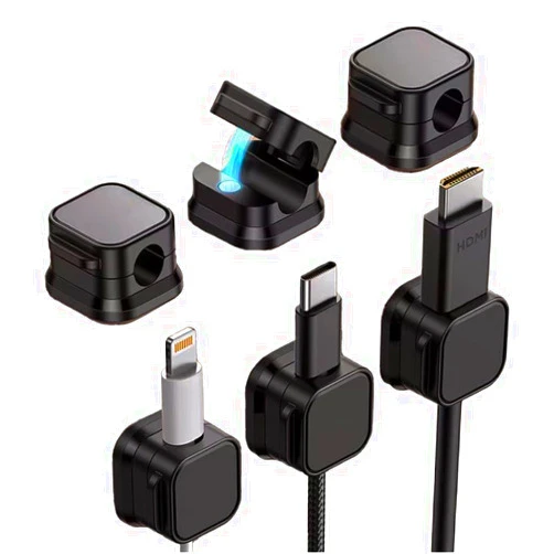 ORIJOYNA 6 Pack Magnetic Cable Clips, Under Desk Cable Management Cord Holder, Adhesive Organizer for Home Office Car Wall Nightstand - Adjustable Smooth Wire Keeper Desktop Phone