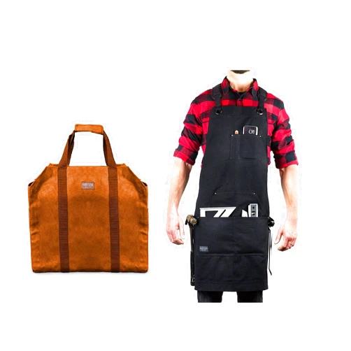 Hudson Durable Goods Deluxe Waxed Canvas Apron and Firewood Carrier Bag Bundle