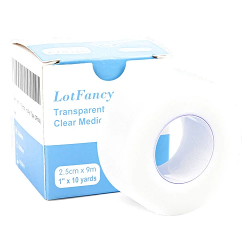 LotFancy Transparent Medical Tape, 2 Rolls, Adhesive Clear Hypoallergenic Surgical Tape, PE First Aid Tape for Wound, Bandage, 1inch x 10Yards, Sensitive Skin, Latex Free