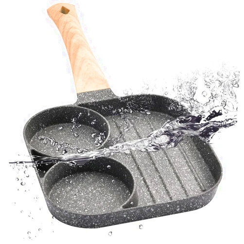 JUSTUP Nonstick Egg Frying Pan, 3-in-1 Nonstick Pan Divided Grill Frying Pan, Heat Resistant Handle 3 Section Skillet Mini Pancake Pan, Cooking Pan for Breakfast, Egg, Bacon and Burgers, 7.3 in