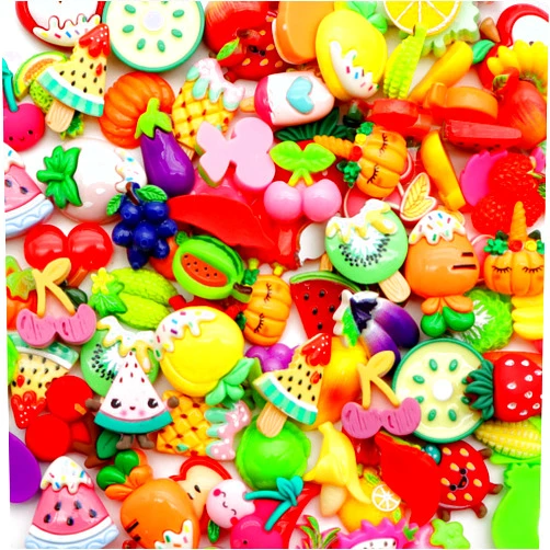 David Angie Planar Resin Flatback 100pcs Fruit Slime Charms Vegetable Resin Cabochons Slime Beads Making Supplies for DIY Craft Making and Ornament Scrapbooking (Fruit)