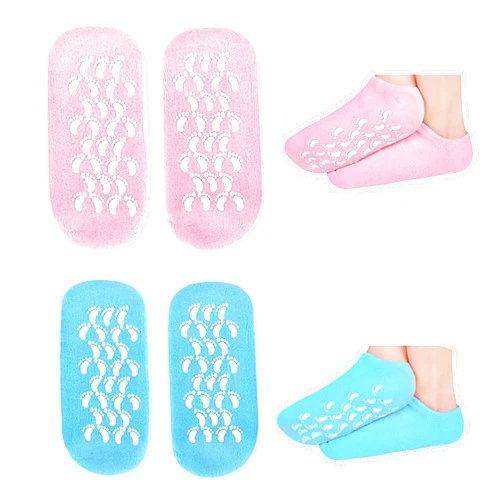INDIGO61 2 pairs Gel Heel Socks, Moisturizing Heel Socks, Cracked Heel Socks, Foot Spa Socks, Heel Moisturizing Socks, Foot Gel Socks for Cracked Heel and Dry Feet Treatment, Cracked Heel Repair (Blue & Pink)