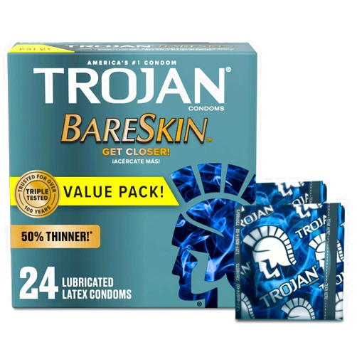 Trojan Bareskin Thin Premium Lubricated Condoms - 24 Count