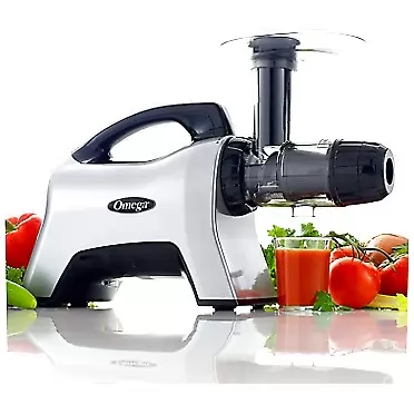 Omega NC1000HDS Juicer Extractor Nutrition System Creates Fruit Vegetable and Wheatgrass Juice Slow Masticating BPA-FREE with Quiet Motor and Reverse Easy to Clean, 200-Watt, Silver
