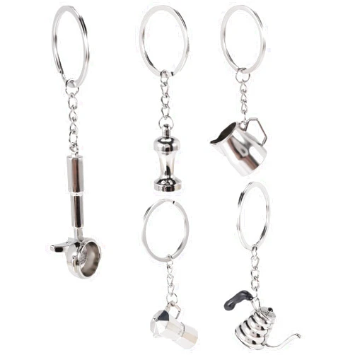 HANFAIRS 5PCS Barista Coffee Tamper Keychain Espresso Portafilter Moka Pitcher Keyring Portable Coffee Accessories Gift