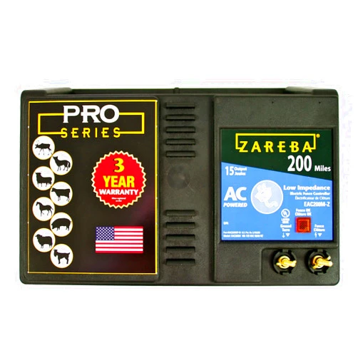 Zareba 200-Mile AC-Powered Low Impedance Electric Fence Charger - EAC200M-Z - Contain Cattle, Horses, Pigs, Sheep - Keep Out Predators