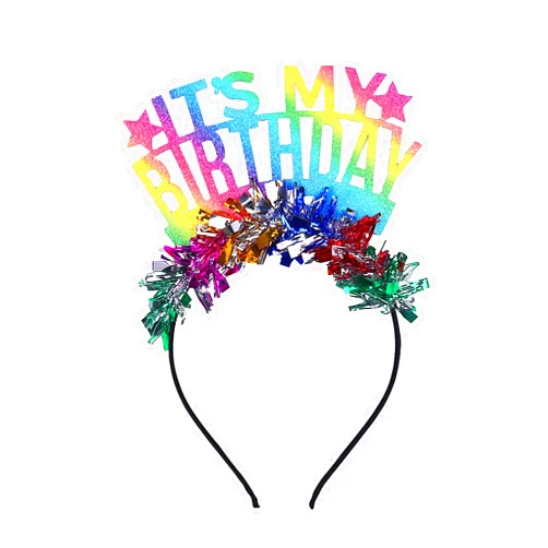 Doneace Birthday Girl Headband Glitter Rainbow Tassel Tiara Happy Birthday Crown Hairband for Women Girls Kids,' It's My Birthday' Headpiece for Party Favors Hair Accessories Decorations 1Pcs