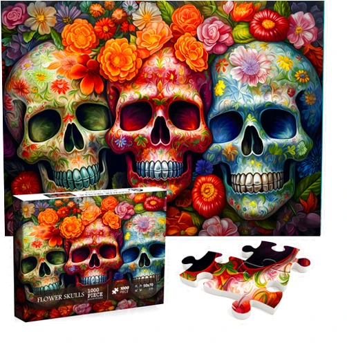 PICKFORU Day of The Dead Sugar Skull Puzzles for Adults 1000 Pieces, Halloween Puzzles 1000 Pieces, PICKFORU Flower Skeleton Puzzle as Skeleton Halloween Decor, Dia De Los Muertos Jigsaw Puzzle Grateful Dead