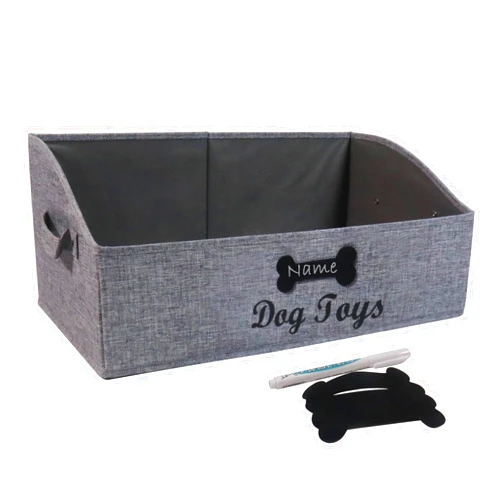 Brabtod Large Dog Toy Bin Collapsible Dog Toy Box Fabric Trapezoid Dog Toy Basket Storage for organizing pet Toys/Blankets/leashes/Rope Toys/Clothing-Can be Personalized-Gray