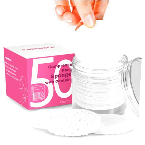 GAINWELL 50-Count Compressed Facial Sponges with Storage Container, for Facial Cleansing, Reusable Makeup Remover, Portable, Suitable for Travel, White