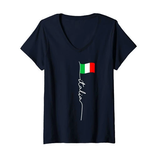Family Heritage Gifts Womens Italy Signature Flag Pole - Elegant Patriotic Italian Flag V-Neck T-Shirt