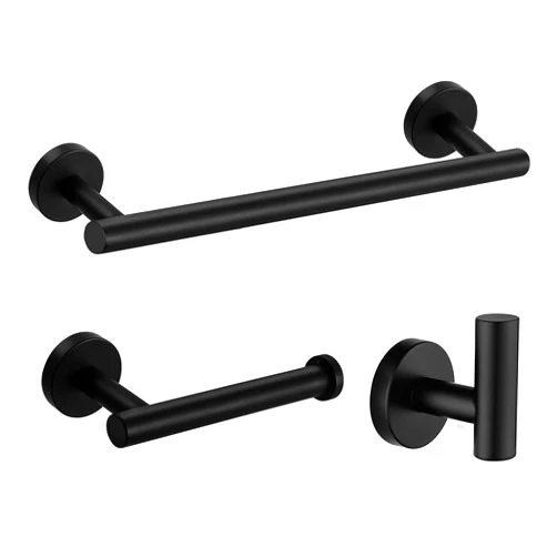 Nolimas 3-Pieces Set Matte Black Bathroom Hardware Set SUS304 Stainless Steel Round Wall Mounted - includes 12