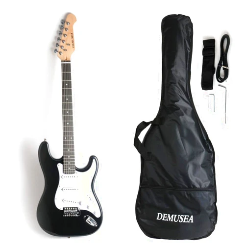 Demusea DST-30 Full Size Electric Guitar Beginner Starter Practic With Gig bag And Strap (DST-30, Black)