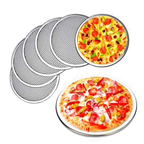 Honimered 6 Packs Aluminum Alloy Pizza Pan with Holes, 9 Inch Commercial Grade Pizza/Baking Screen for Oven Round Pizza Crisper Tray Pizza Baking Tray for Home Restaurant, Seamless (9-Inch, Pack of 6)
