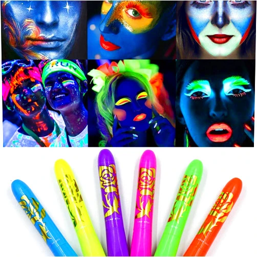 Cleacloud Luminous Face Paint Crayons Body Painting Crayons Glow in The Black for Mardi Gras Halloween Masquerades Birthday Party Makeup