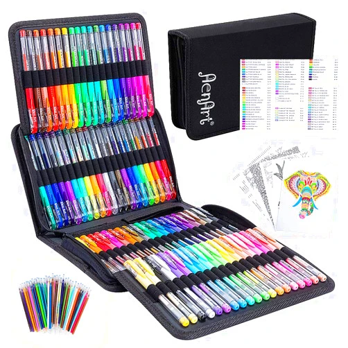 Aen Art Gel Pens for Adult Coloring Books, 160 Pack Artist Colored Gel Pen with 40% More Ink, Black Case. Perfect for Kids Drawing Doodle Crafts Journaling Planner
