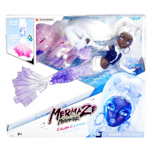 MERMAZE MERMAIDZ™ Winter Waves Crystabella™ Mermaid Fashion Doll with Color Change Fin, Glitter-Filled Tail and Accessories