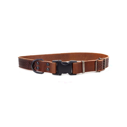Euro-Dog Celtic Leather Dog Collar - Heavy Duty, Adjustable, Comfortable & Stylish - Unique Celtic Fire & Water Rune Design - X-Small, Chocolate