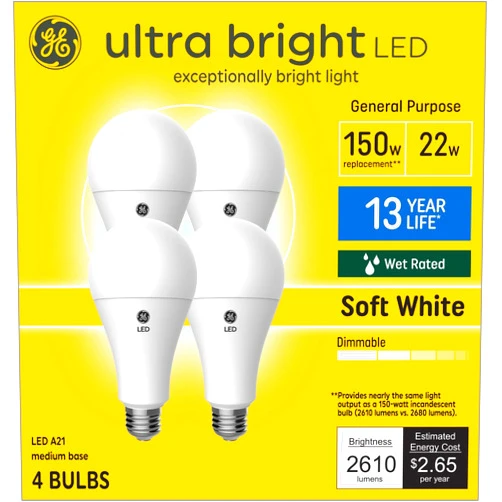 GE Ultra Bright 150-Watt EQ A21 Soft White Medium Base (E-26) Dimmable LED Light Bulb (4-Pack)