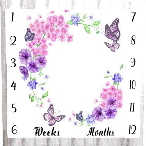 LYLYCTY Baby Monthly Milestone Blanket - Floral Butterfly Pattern, Purple, 48x40 Inch, Swaddling & Photo Memory Blanket for Girls
