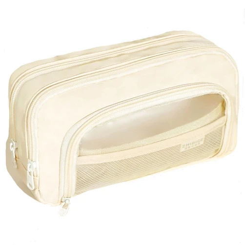 AuraGlor Big Capacity Pencil Case 3 Compartments Large Pencil Pouch Pen Bag Pencil Box Holder Organizer Simple Storage Aesthetic Stationery Cosmetic for Adults Men Women Office Essentials (White)