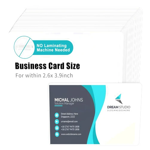DLUGOPIS 100 Sheets Self Seal Laminating Pouches Business Card Size 2.6x3.9inch Self Adhesive Laminating Sheets Gloss Finish No Laminating Machine Needed for Id Card Small Card