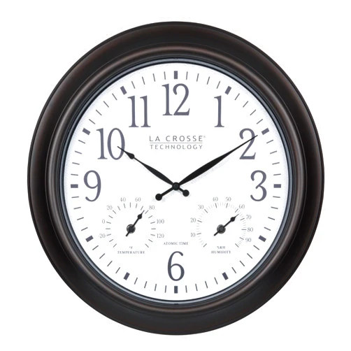 La Crosse Technology 404-89027-INT 18-inch Indoor/Outdoor Brown Atomic Analog Wall Clock
