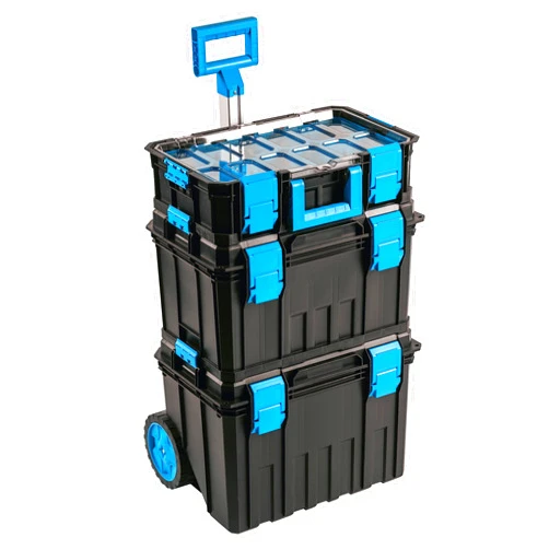 Högert Technik - HT7G500 4-in-1 Box Set, Tool Boxes on Wheels, Practical and Spacious, Resistant to Damage, Dustproof, Robust ABS Clasps, Modular Construction