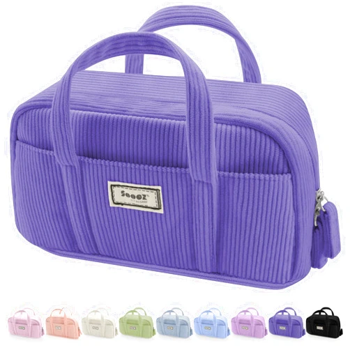 Sooez Large Pencil Case Pouch, Extra Big Pencil Bag with 5 Compartments, Pen Bag Wide Opening, Soft Corduroy Pencil Pouch Organizer with Zipper, Cute Aesthetic School Supplies for Teen Girls-Purple