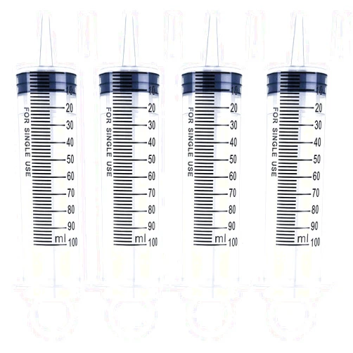 LabAider 4 Pack 100ml Large Syringe with Cap, Individually Sterile Sealed Plastic Liquid Syringes Catheter Tip with Measurement for Scientific Labs, Measuring Liquids, Feed Pets, Medical Student, Oil or Glue Applicator