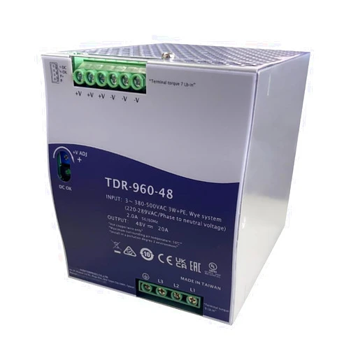 Rizees (1PC) TDR-960-48 960W Three Phase Industrial DIN RAIL with PFC Function 48V 20A